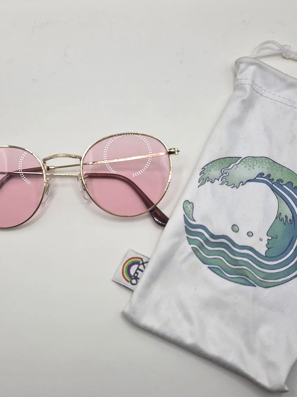 Rainbow Optx Round Glasses In Rose Grace. UV Protection. Bag Included.